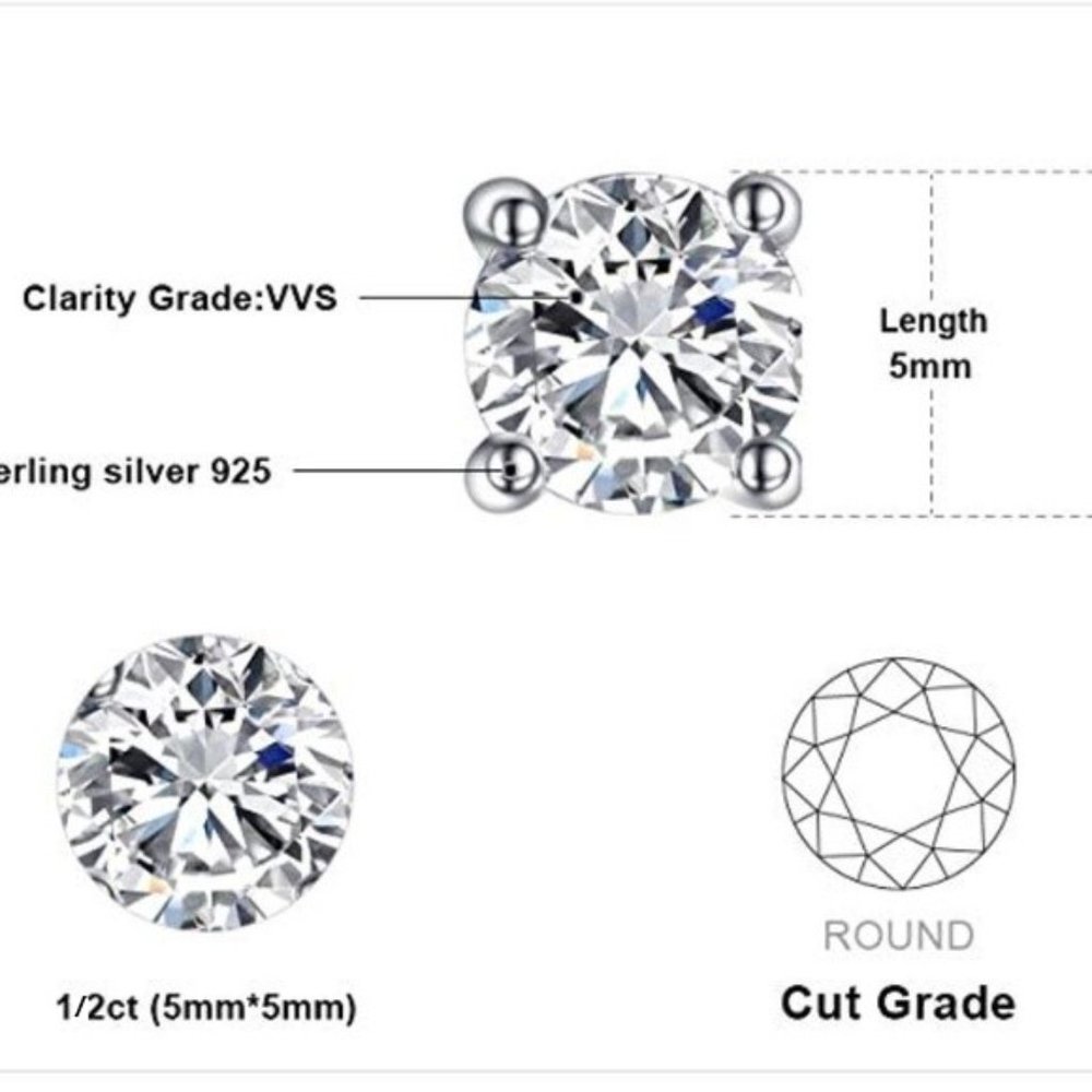 💗 1/2ct Simulated Diamond CZ Stud Earrings - Picture 6 of 7